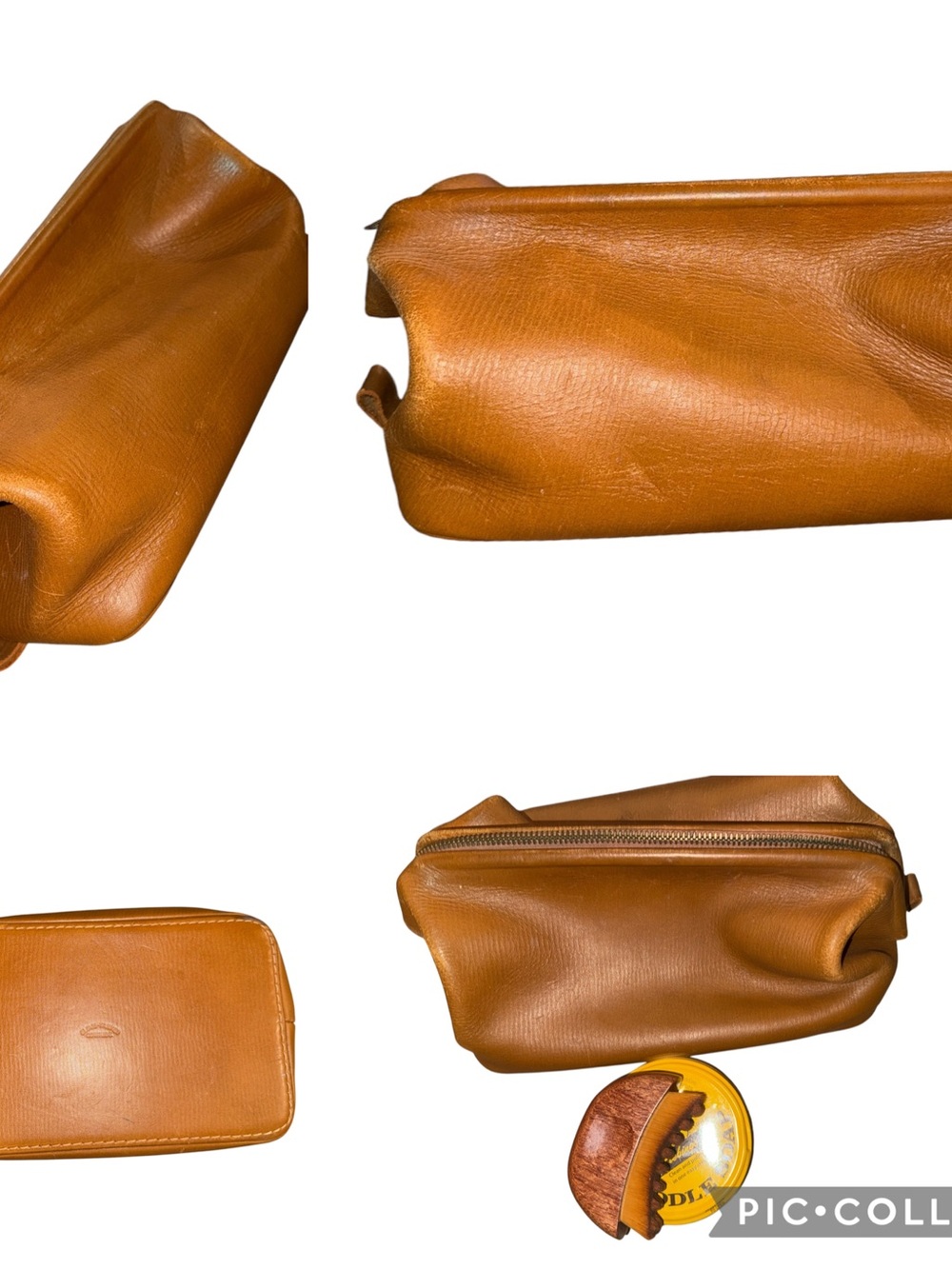 Vintage Leather Toiletry Bag - Cognac Brown